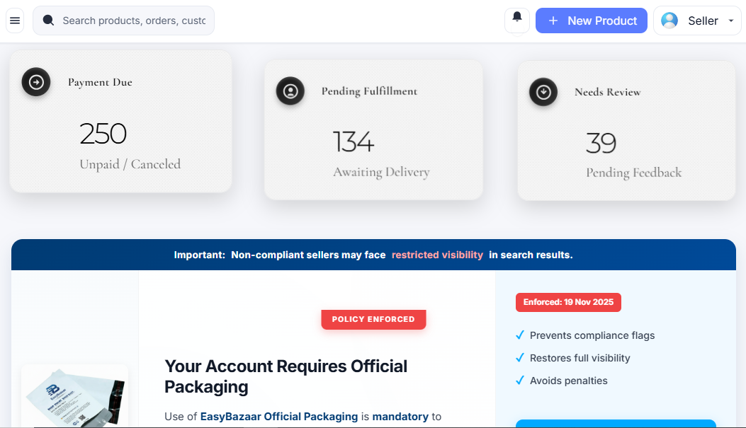 EasyBazaar Seller Center Dashboard