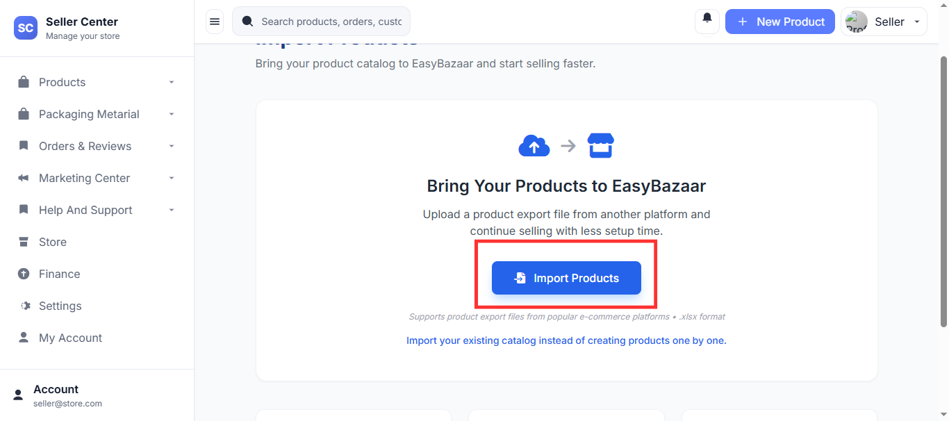 Upload XLSX product file in EasyBazaar import system for bulk product listing